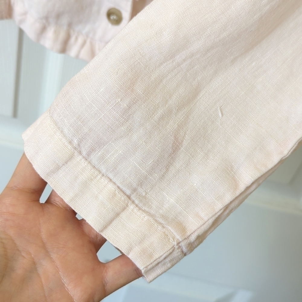 City Lights 90's Vintage 100% Linen Long Sleeve Button Down Shirt Baby Pink M - Picture 12 of 15
